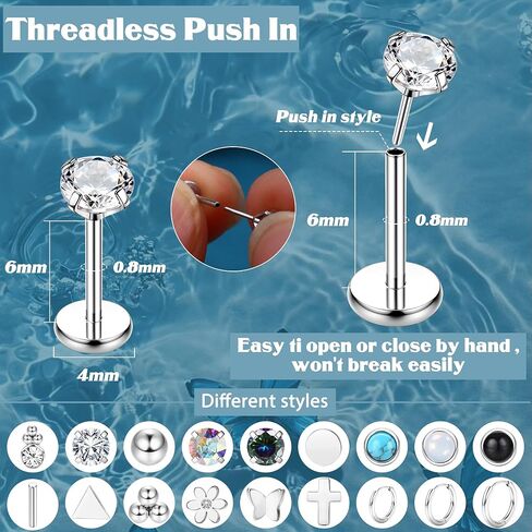 20G Threadless Nose Studs for Women Men Push in Nose Stud Hypoallergenic 316L Surgical Steel Flat Back Stud Earrings Labret Cartilage Lip Rings Medusa Nostril Conch Tragus Body Piercing Jewelry 18 Pairs in Kuwait