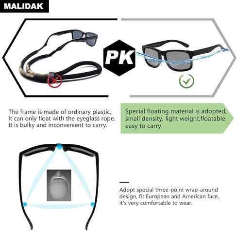 MALIDAK Floating Sunglasses, Polarized Sports Fan Sunglasses Equipped With 72-hour Sea Water Corrosion Resistance Lens in Kuwait