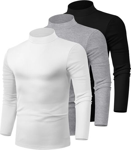 Riyiper 3 Pack Men's Mock Neck Shirts, Long Sleeve Slim Fit Turtleneck Tops Lightweight Basic Pullover Casual Knit Sweaters in Saudi Arabia