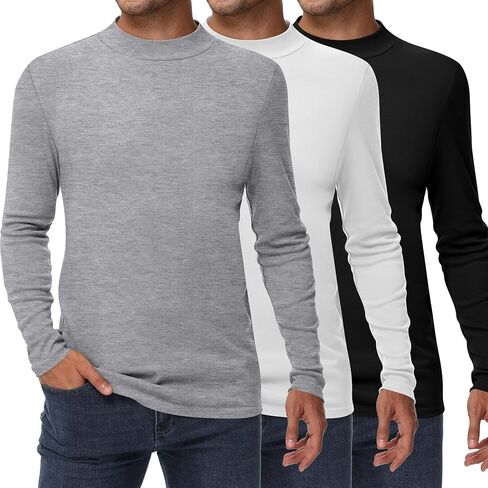 Riyiper 3 Pack Men's Mock Neck Shirts, Long Sleeve Slim Fit Turtleneck Tops Lightweight Basic Pullover Casual Knit Sweaters in Saudi Arabia