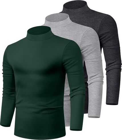 Riyiper 3 Pack Men's Mock Neck Shirts, Long Sleeve Slim Fit Turtleneck Tops Lightweight Basic Pullover Casual Knit Sweaters in Saudi Arabia