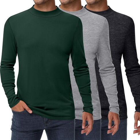 Riyiper 3 Pack Men's Mock Neck Shirts, Long Sleeve Slim Fit Turtleneck Tops Lightweight Basic Pullover Casual Knit Sweaters in Saudi Arabia