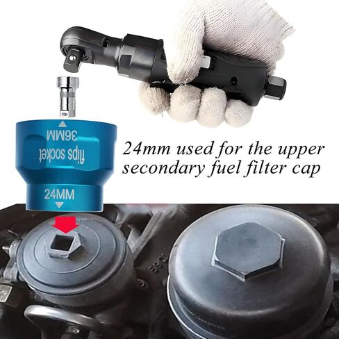 24mm/36mm oil filter socket Wrench Tool, for Ford 6.0L/6.4L Powerstroke diesel oil Filter/Fuel Filter cap installation& Removal- Flips sockets in Kuwait