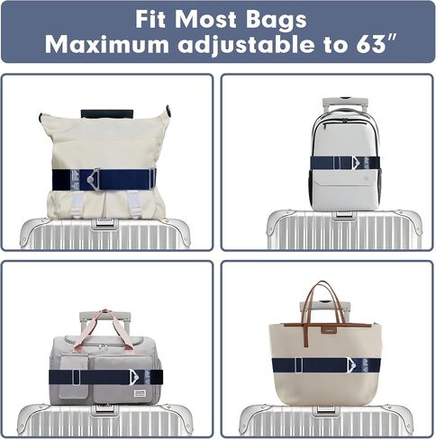 2 Pack 2-in-1 Travel Belt for Luggage Over Handle, luggage belt for carry on bag, suitcase belt, Add a Bag Bungees Luggage Straps Adjustable with Alloy Buckle, Hands-Free for Airport Blue in Saudi Arabia