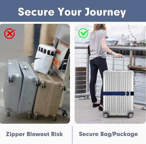 2 Pack 2-in-1 Travel Belt for Luggage Over Handle, luggage belt for carry on bag, suitcase belt, Add a Bag Bungees Luggage Straps Adjustable with Alloy Buckle, Hands-Free for Airport Blue in Saudi Arabia