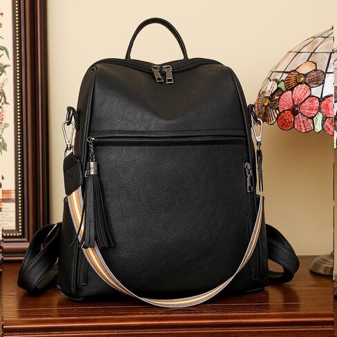 Fashion Backpack for Women Vintage Shoulder Bag Convertiable Handbag for Travel, B-Black in Saudi Arabia