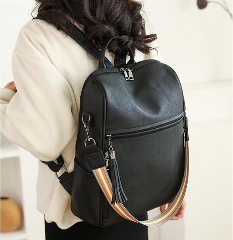 Fashion Backpack for Women Vintage Shoulder Bag Convertiable Handbag for Travel, B-Black in Saudi Arabia