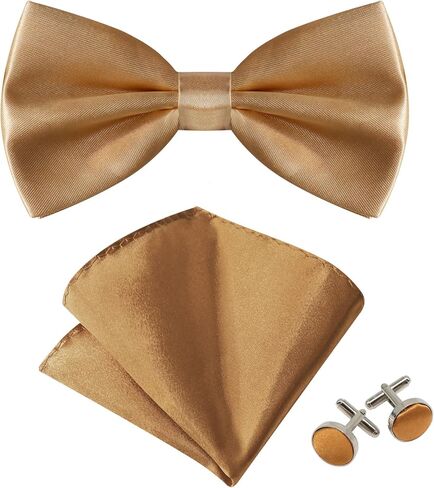 Bow Tie Pre-tied Bowtie, Adjustable Solid Color Bow Ties for Men and Pocket Square Cufflink Set for Prom Wedding in Kuwait