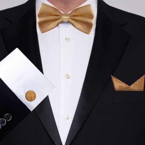 Bow Tie Pre-tied Bowtie, Adjustable Solid Color Bow Ties for Men and Pocket Square Cufflink Set for Prom Wedding in Kuwait