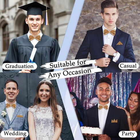 Bow Tie Pre-tied Bowtie, Adjustable Solid Color Bow Ties for Men and Pocket Square Cufflink Set for Prom Wedding in Kuwait