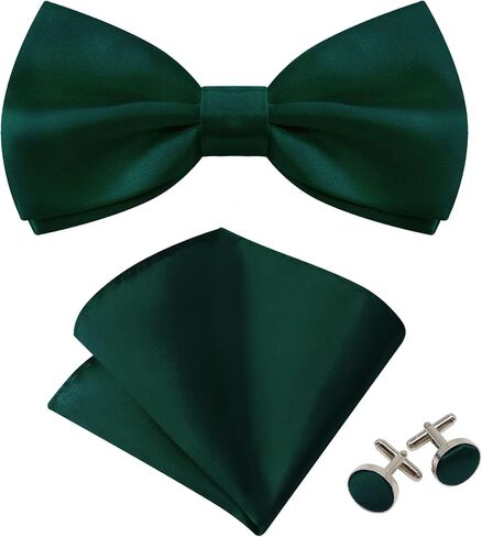 Bow Tie Pre-tied Bowtie, Adjustable Solid Color Bow Ties for Men and Pocket Square Cufflink Set for Prom Wedding in Kuwait