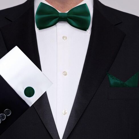 Bow Tie Pre-tied Bowtie, Adjustable Solid Color Bow Ties for Men and Pocket Square Cufflink Set for Prom Wedding in Kuwait
