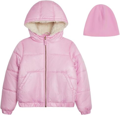 Jessica Simpson Girls' Puffer Jacket with Cozy Lined Hood and Matching Beanie in Saudi Arabia