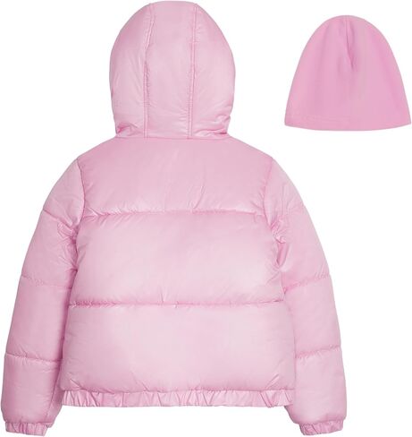 Jessica Simpson Girls' Puffer Jacket with Cozy Lined Hood and Matching Beanie in Saudi Arabia