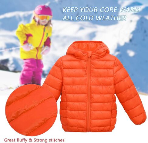 Happy Cherry Kids Lightweight Puffer Jacket Packable Bubble Coat Down Cotton Coats Zip Up Hooded Outwear in Kuwait