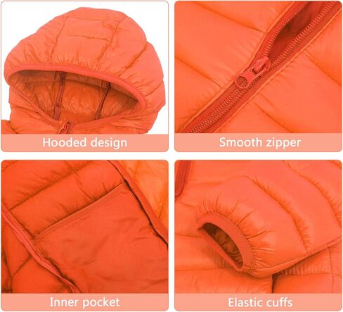 Happy Cherry Kids Lightweight Puffer Jacket Packable Bubble Coat Down Cotton Coats Zip Up Hooded Outwear in Kuwait