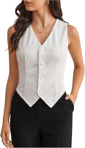 Verdusa Women's Dressy Casual Button Down Sleeveless Asymmetrical Top Suit Waistcoat Vest Blazer in Saudi Arabia
