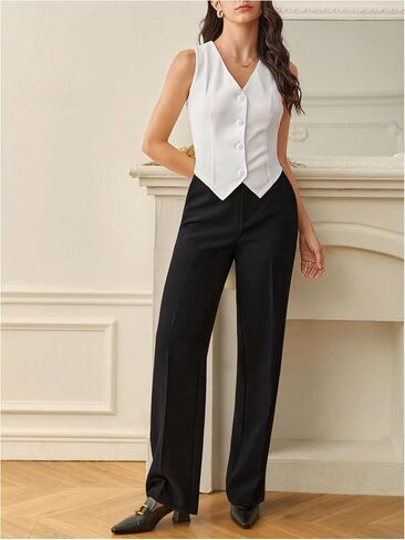 Verdusa Women's Dressy Casual Button Down Sleeveless Asymmetrical Top Suit Waistcoat Vest Blazer in Saudi Arabia