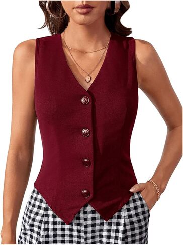 Verdusa Women's Dressy Casual Button Down Sleeveless Asymmetrical Top Suit Waistcoat Vest Blazer in Saudi Arabia