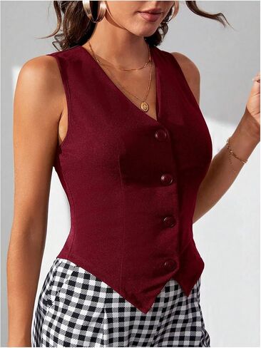 Verdusa Women's Dressy Casual Button Down Sleeveless Asymmetrical Top Suit Waistcoat Vest Blazer in Saudi Arabia
