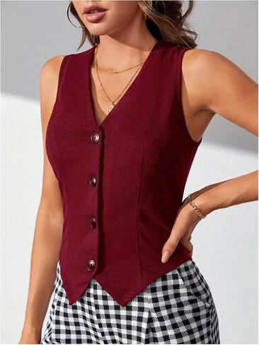 Verdusa Women's Dressy Casual Button Down Sleeveless Asymmetrical Top Suit Waistcoat Vest Blazer in Saudi Arabia