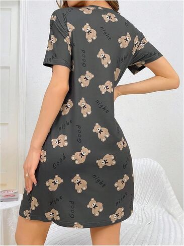 SHENHE Women's Cute Sleepshirt Bear Print Short Sleeve Loose Nightgown Short Sleep Dress in Saudi Arabia