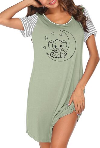 Ekouaer Nightgown For Woman Night Dress Short Sleeve Printed Sleep Shirt With Pocket Sleepwear Soft S-XXXL in Saudi Arabia
