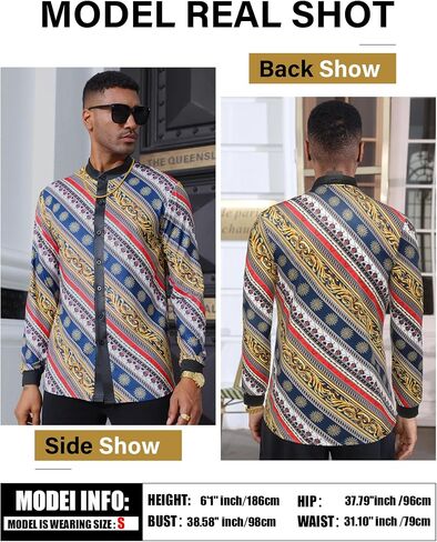 Men's African Traditional Pattern Print Shirt Casual Long Sleeve Button Down Shirts Luxury Printed Dashiki for Men in Kuwait