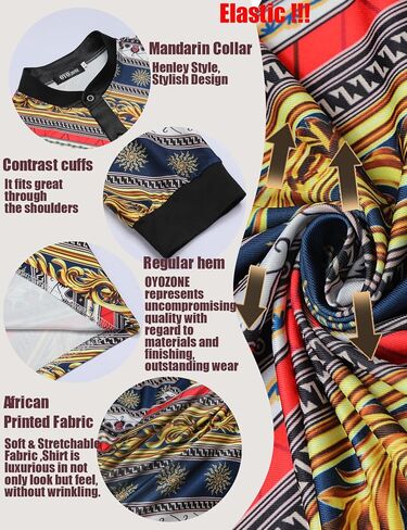 Men's African Traditional Pattern Print Shirt Casual Long Sleeve Button Down Shirts Luxury Printed Dashiki for Men in Kuwait