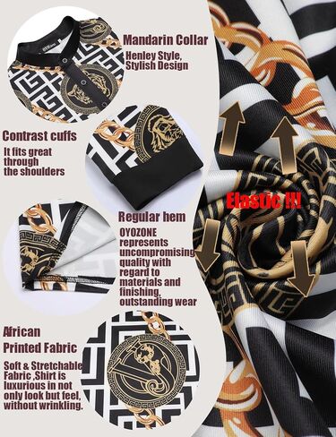 Men's African Traditional Pattern Print Shirt Casual Long Sleeve Button Down Shirts Luxury Printed Dashiki for Men in Kuwait