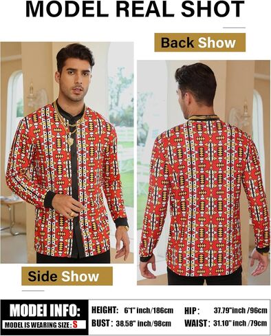 Men's African Traditional Pattern Print Shirt Casual Long Sleeve Button Down Shirts Luxury Printed Dashiki for Men in Kuwait