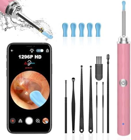 Ear Wax Removal, Ear Cleaner with Camera and Light, Ear Wax Removal Kit with 1296P Otoscope, Ear Cleaning Tool with 6 Ear Spoon, Ear Camera for iPhone & Android Phones,Black in Saudi Arabia