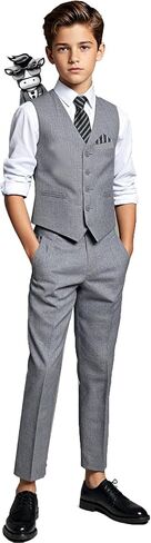 Black n Bianco Boys Five Piece Slim Fit Vest Suit with Tie, Shirt, Pants, Vest and Hanky. Style - 519 in Saudi Arabia
