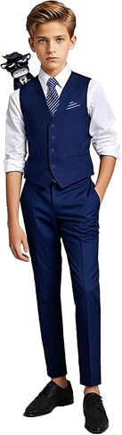 Black n Bianco Boys Five Piece Slim Fit Vest Suit with Tie, Shirt, Pants, Vest and Hanky. Style - 519 in Saudi Arabia