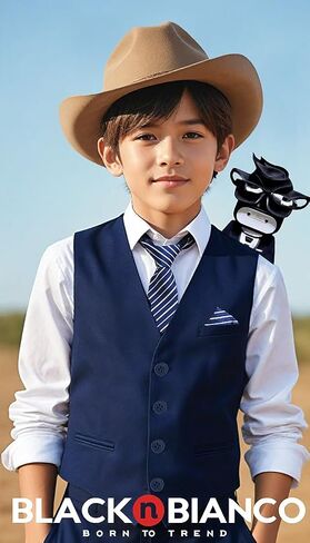 Black n Bianco Boys Five Piece Slim Fit Vest Suit with Tie, Shirt, Pants, Vest and Hanky. Style - 519 in Saudi Arabia