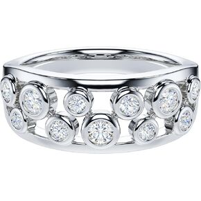 THELANDA Genuine Moissanite or Simulated Diamond Sterling Silver Unisex Fashion Split Shank Bubbles Ring Wedding Band