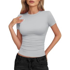 YOGINGO Womens Basic Short Sleeve Crew Neck T Shirt Slim Fit Tees Summer 2024 Y2k Going Out Fitted Top Cute Tight Shirts