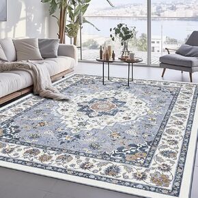 Area Rug for Living Room, Indoor Machine Washable Rug for Bedroom Vintage Rug Dinning Room Floor Carpet Non-Slip Backing Rugs Floral Soft Low-Pile Office Rug (Forest Green, 4' × 6')