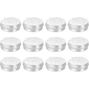 HARFINGTON 12 Pcs Aluminium Tins with Hollow Lids 2oz/60ml Round Empty Metal Tins Refillable Spice Containers Plastic Jars Sample for Air Freshener Candles Travel Storage