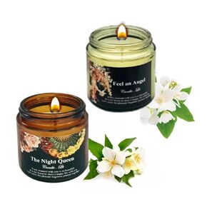 Jasmine Gardenia Scented Candles| Handmade With Soywax| 7% Essencial Oil | 7.05oz for 50 Hours| Stress Reliefing,Sleeping and Meditation Help| Convinient For inhome and outdoors| Night Queen&Angel