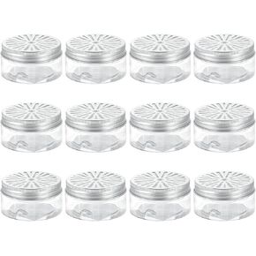HARFINGTON 12 Pcs Empty Scent Beads Storage Container 3oz/80ml Air Freshener Tins Round Refillable Spice Containers Plastic Jars Sample for Air Freshener Candles Travel Storage