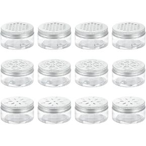 HARFINGTON 12 Pcs 3 Styles Empty Scent Beads Storage Container 3oz/80ml Air Freshener Tins Round Refillable Spice Containers Plastic Jars Sample for Air Freshener Candles Travel Storage