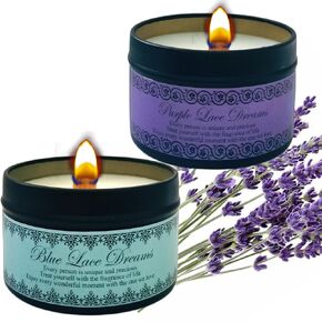 Lavender&Bluebells Candles |Stress Reliefing,Sleep&Meditation Help| Handmade With Soywax| 7% Essencial Oil with | 5.7oz total for 40 Hours| Convinient for inhome and outdoor |Lace Dream