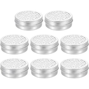 HARFINGTON 8 Pcs Aluminium Tins with Hollow Lids 2oz/60ml Round Empty Metal Tins Refillable Spice Containers Plastic Jars Sample for Air Freshener Tins Travel Storage