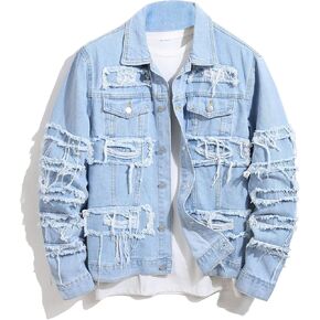 Men's Denim Jacket Ripped Slim Jean Jacket Streetwear Coat