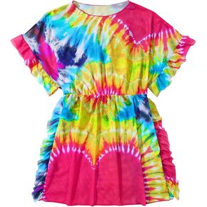 Milumia Girl's Tie Dye Mesh Beach Coverups Ruffle Swimsuit Swimwear Cover Up