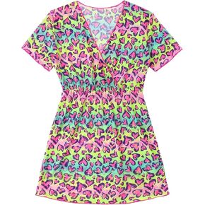 Milumia Girl's Swim Coverups Printed Wrap V Neck Short Sleeve Cover Up Beachwear