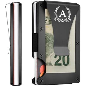ELEGANTPARK Groomsmen Best Man Gifts for Wedding Engraved Best Man Groomsman Proposal Gifts Minimalist Slim Wallet for Men Metal Wallet with Money Clip for Men Aluminum Card Holder Black