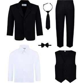 Boy's 5-Piece Suit Set - Includes Suit Jacket, Dress Pants, Matching Vest, White Dress Shirt, Neck Tie