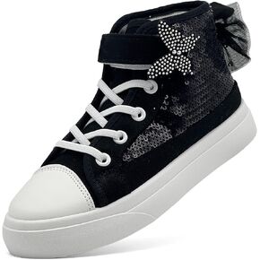 Toddler Sneakers for Girls Boys Canvas High Top Kids Fashion Sparkle Sequins Bow Shoes Running Walking Casual Shoes